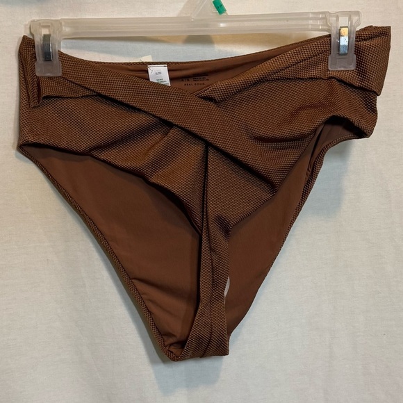 AA-551 Aerie NWT High‎ Cut Cheeky Brown Summer Swim Bikini Bottoms Size XL - Picture 1 of 12